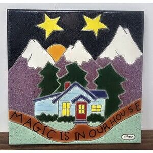 VTG Handmade Irene Otis Ceramic Art Tile Trivet Magic Is In Our House 6x6" 1996